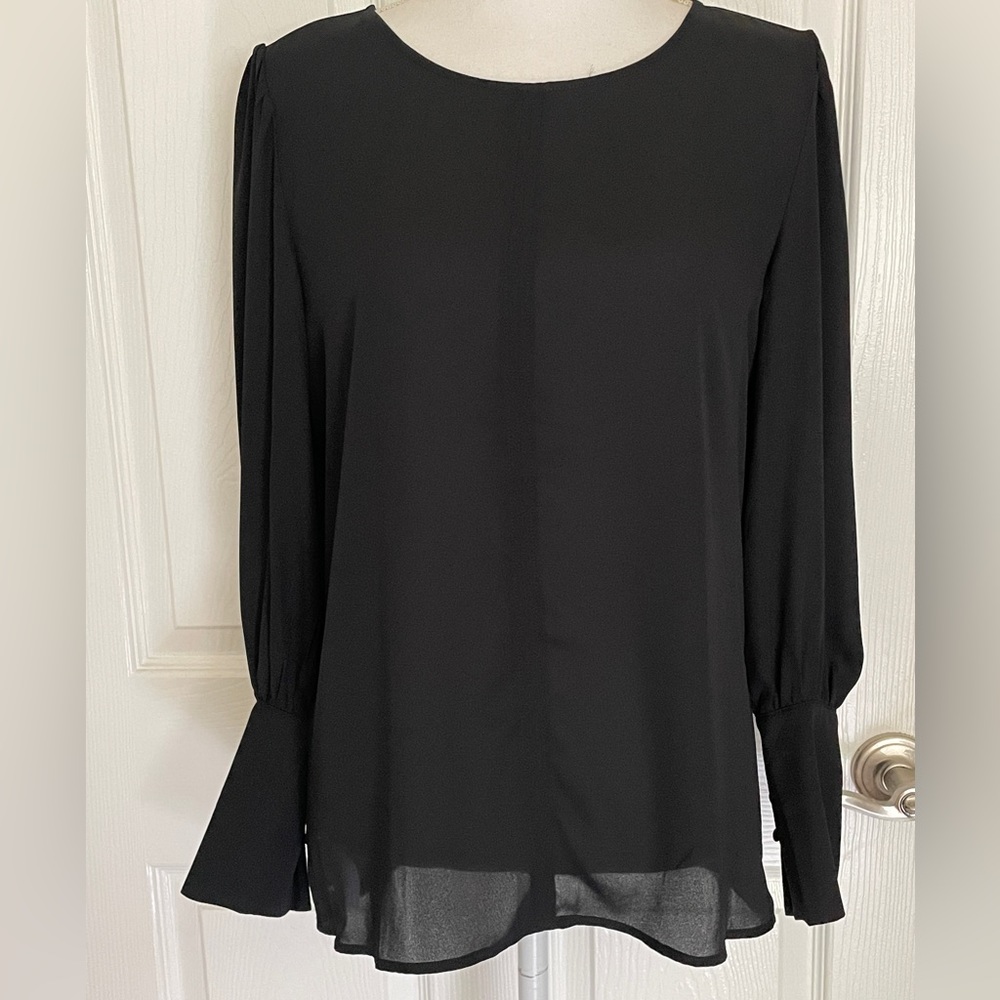Ann Taylor Women’s Long Sleeve Mixed Media Black Top Blouse Sz Medium NWT